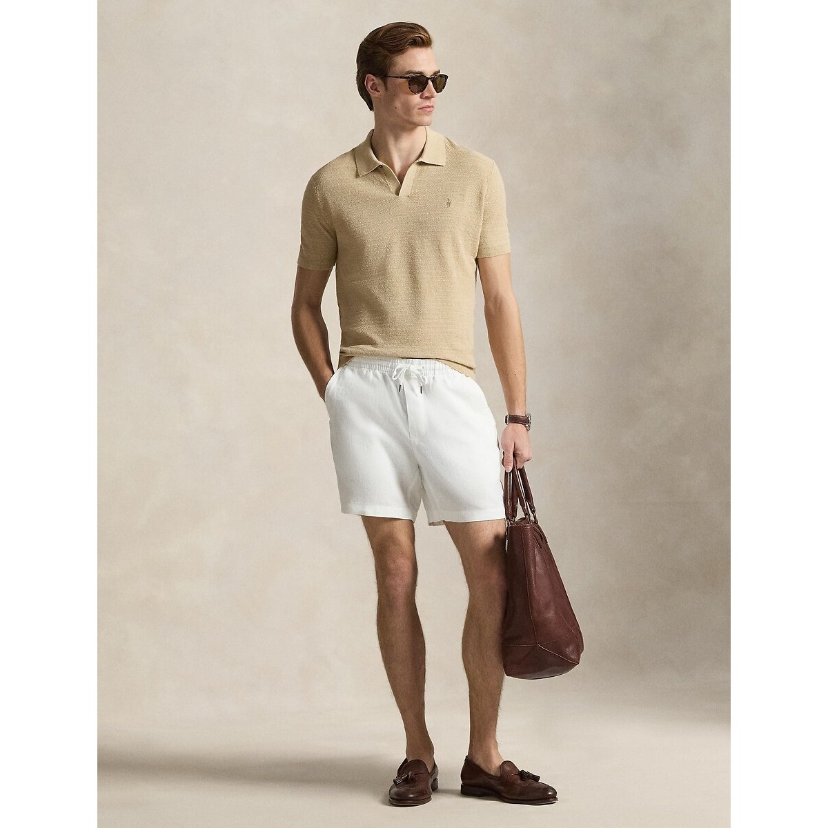 Short Polo prepster en lin 15 cm blanc, POLO RALPH LAUREN