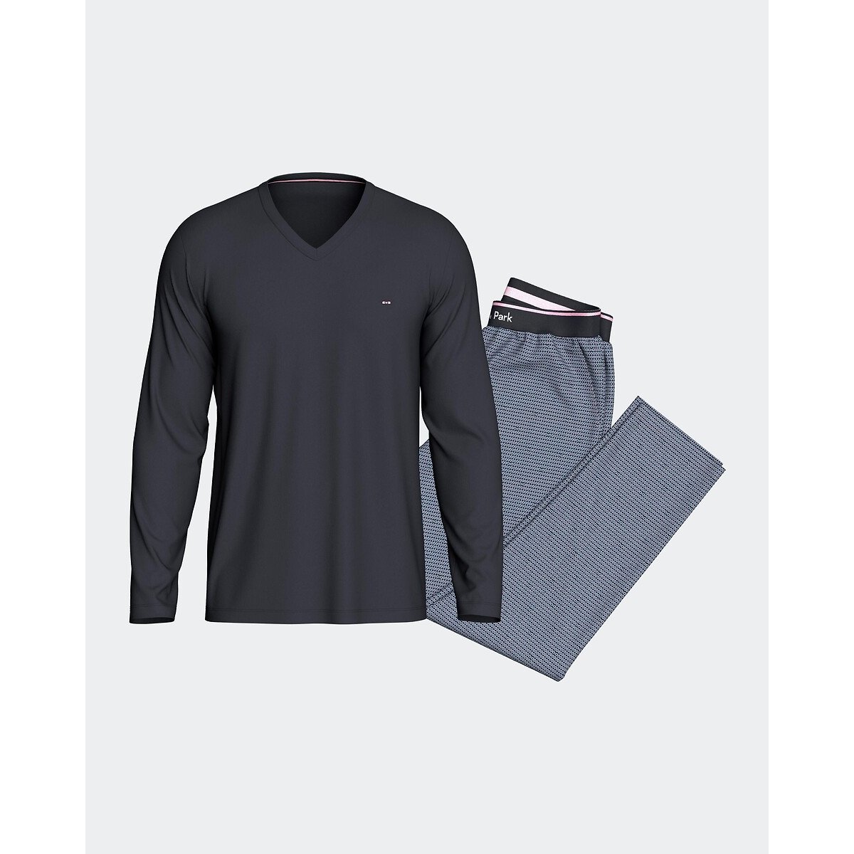 Pigiama lungo, pantaloni stampati blu + marine, EDEN PARK