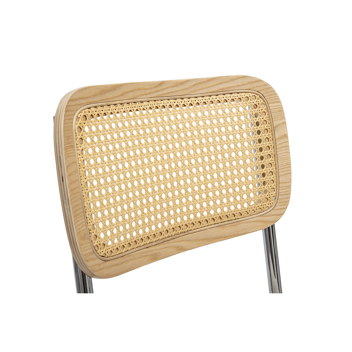 Chaises design en tissu effet velours texturé beige, métal chromé et cannage rotin (lot de 2) ELECTRA beige, MILIBOO