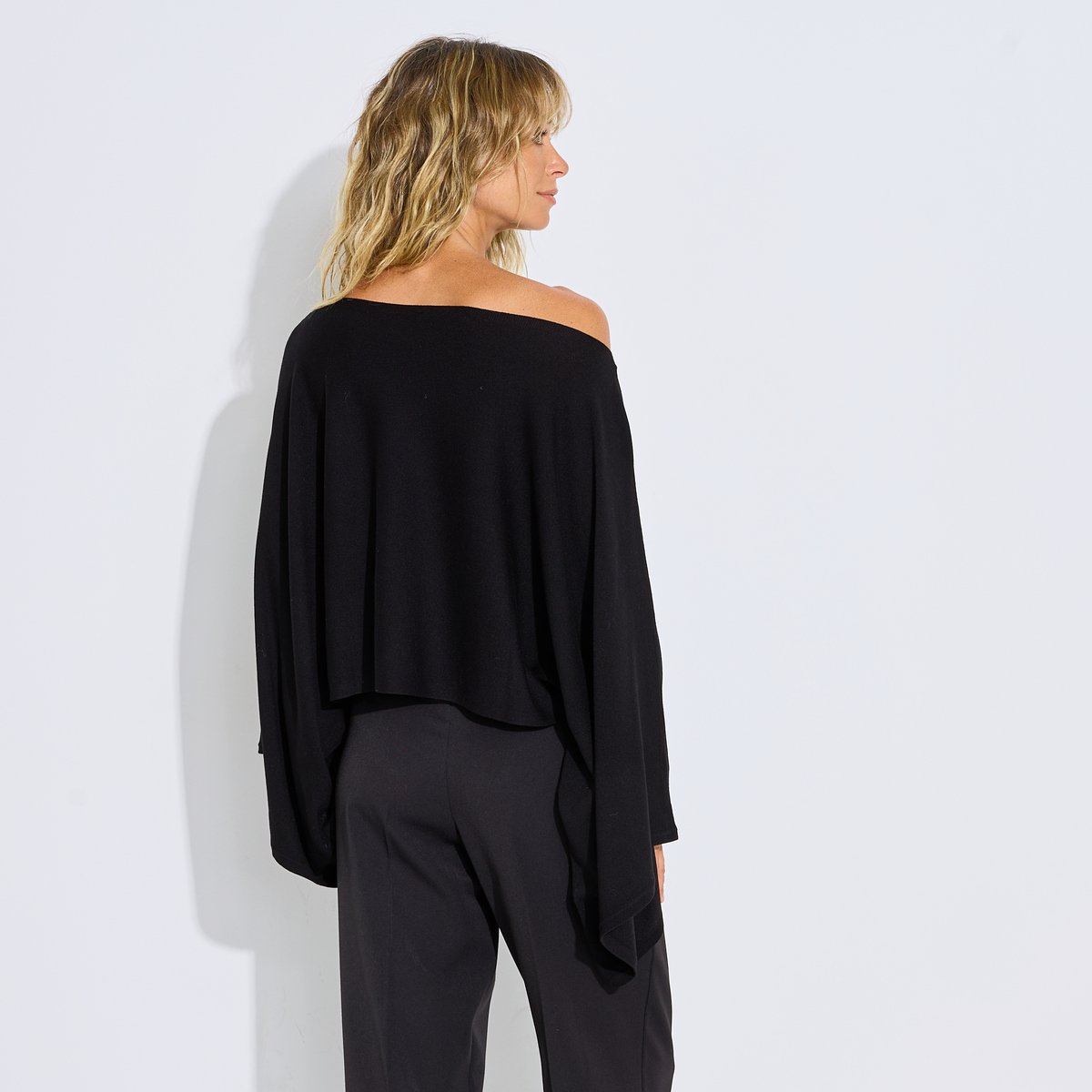 Pull cape col bateau noir, GRAIN DE MALICE