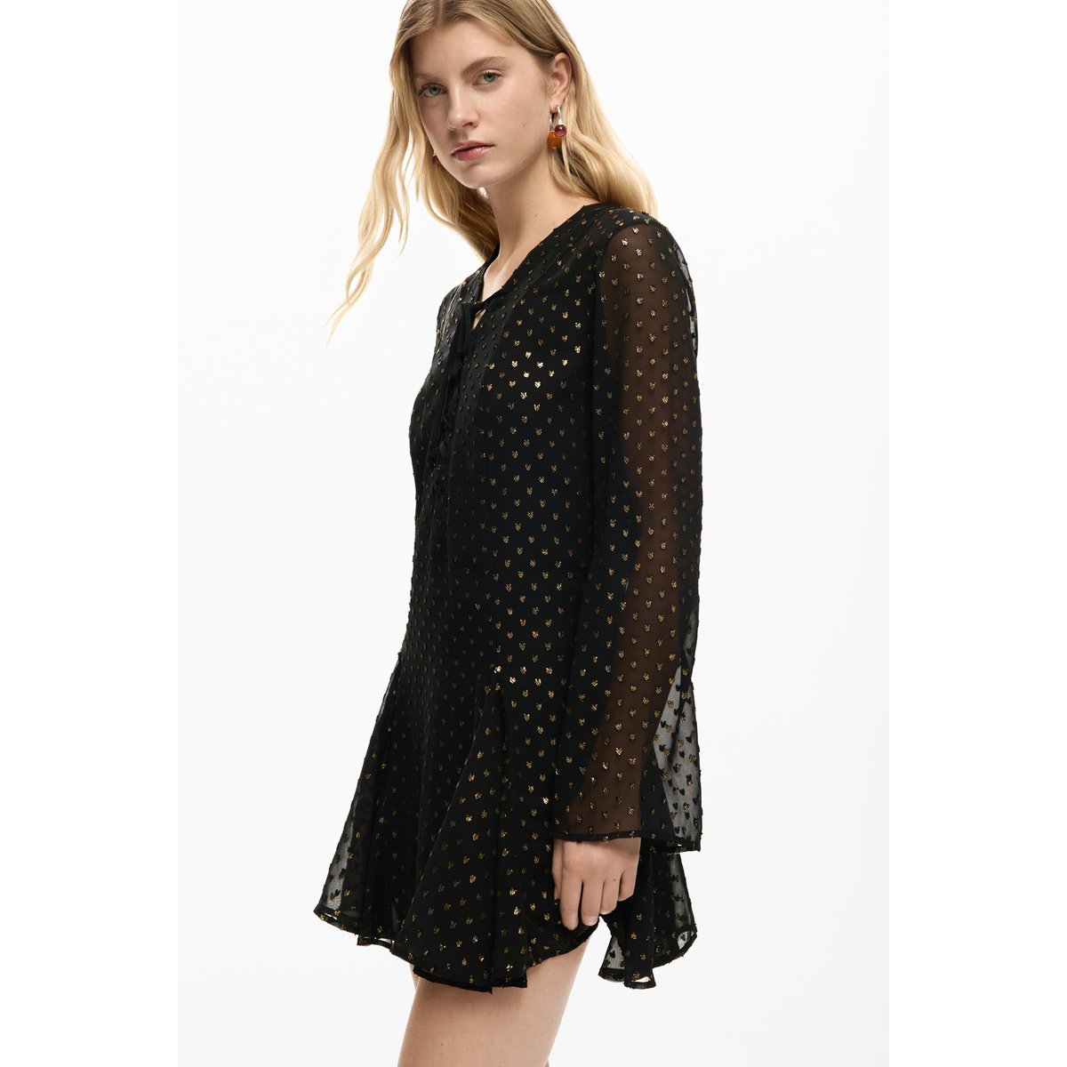 Robe courte en plumetis noir, DESIGUAL