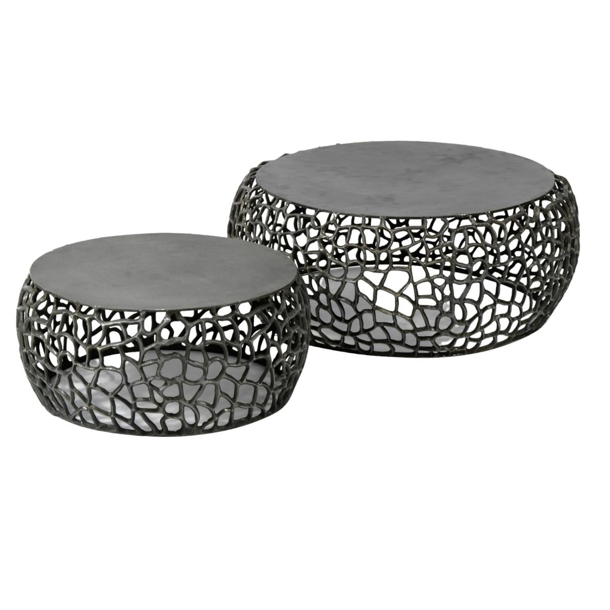 Table basse gigogne ronde style contemporain en métal finition nickel noir motifs ajourés (2 pièces) noir, PIER IMPORT