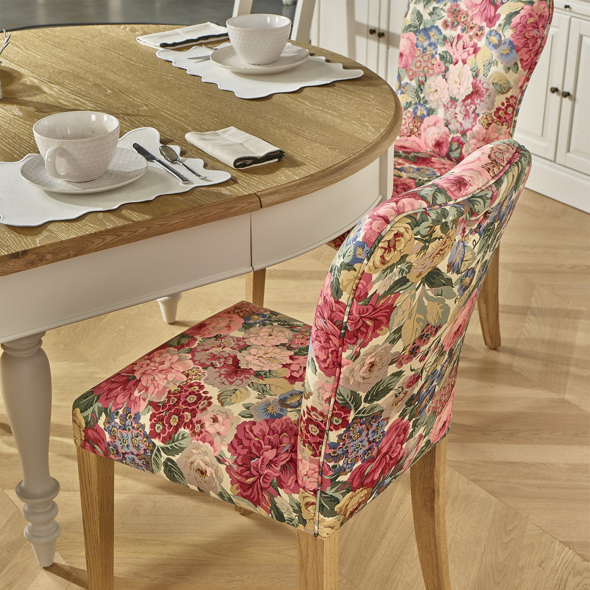 Chaises style romantique en lin coton et bois massif, lot de 2 HUNTER rose, ROBIN DES BOIS