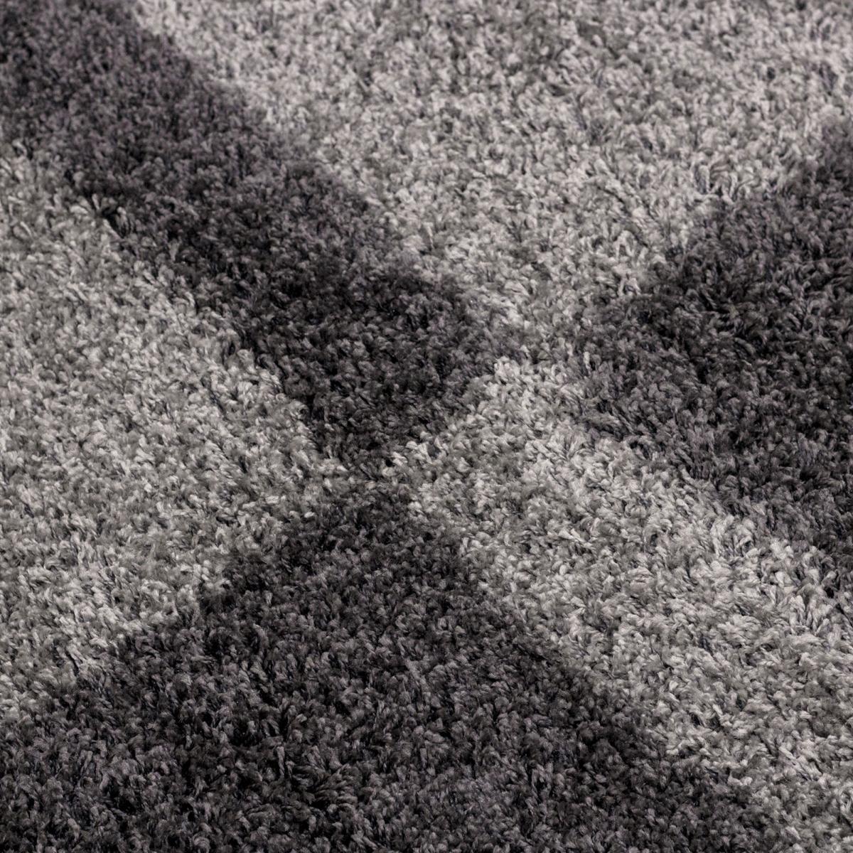 Tapis poils longs shaggy tissé motif géométrique RECTAN gris clair, gris foncé, UN AMOUR DE TAPIS