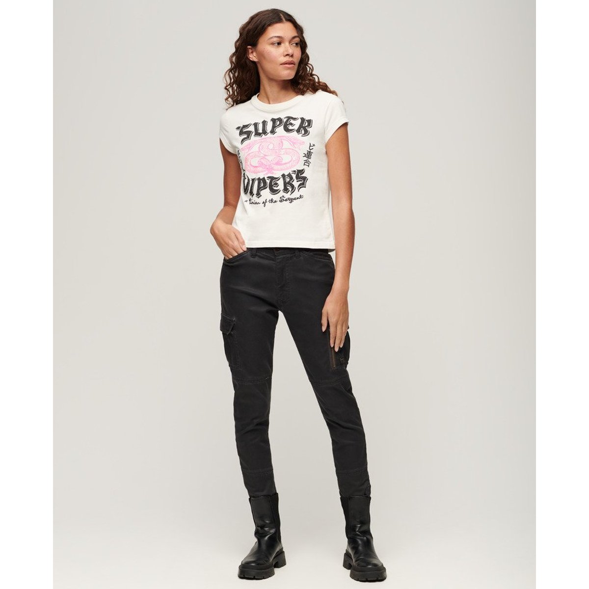 T-shirt fantaisie à mancherons et motif affiches écru, SUPERDRY