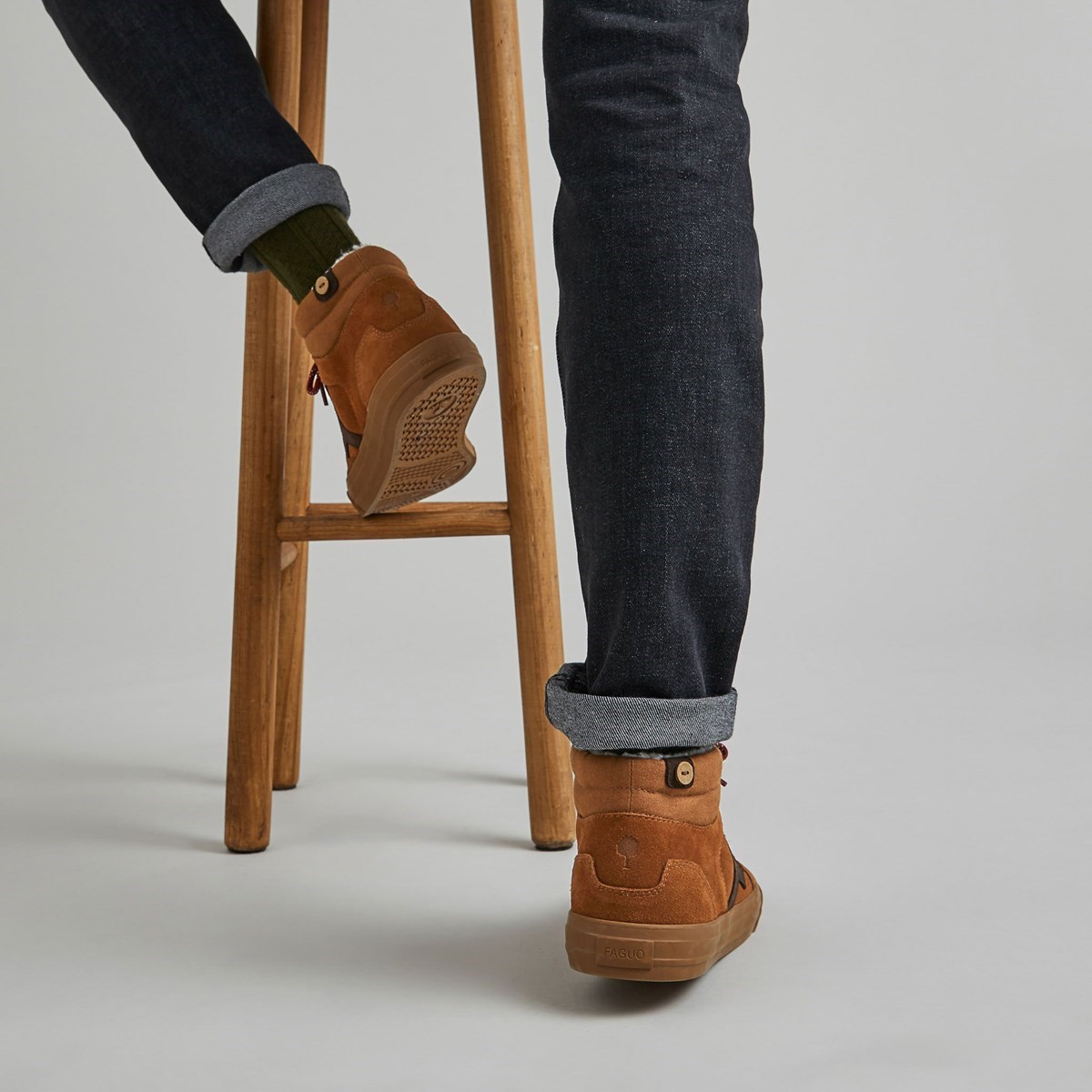 Baskets cuir suede WALNUT MID camel, FAGUO