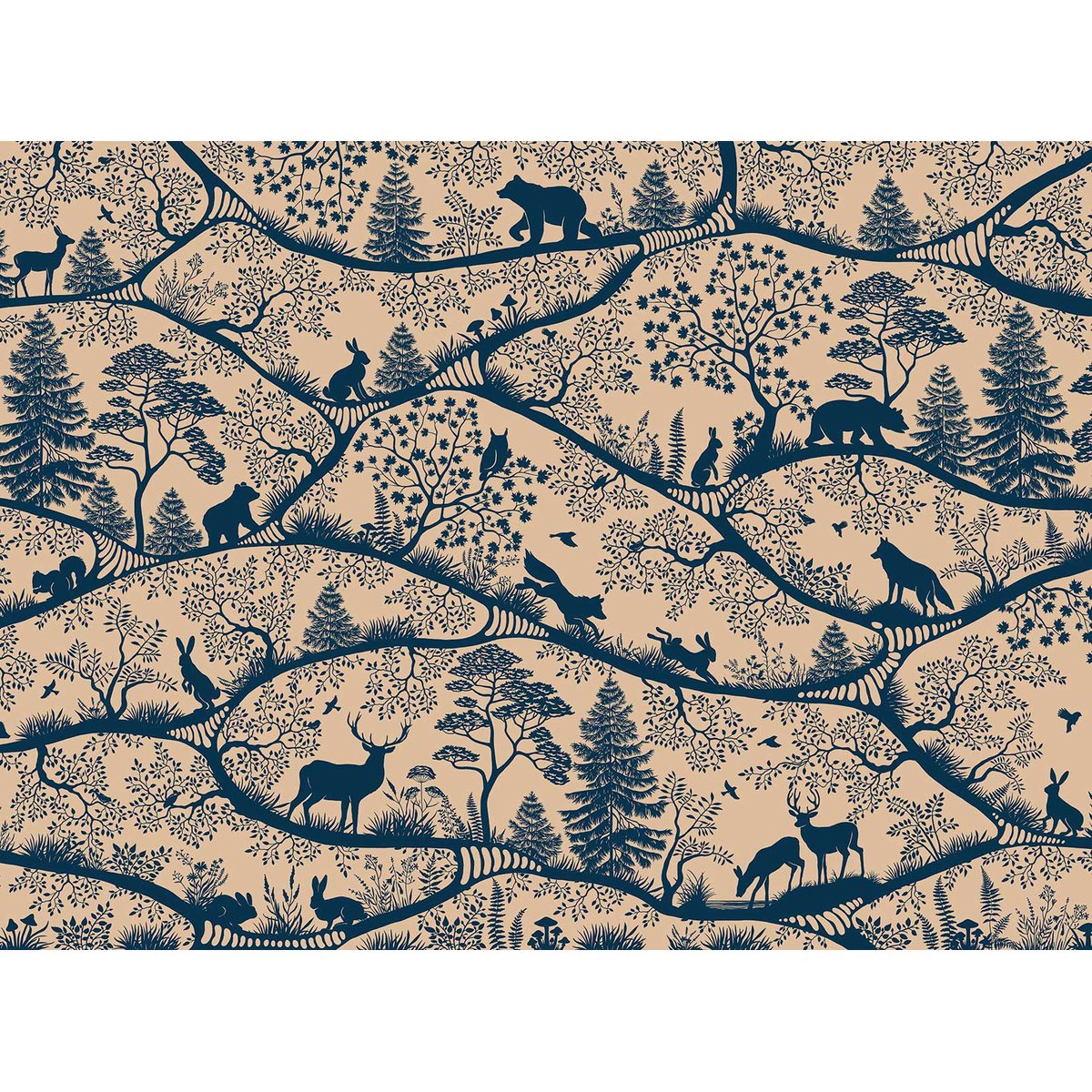 Papier peint forêt ludique chambre enfant bleu, HEXOA