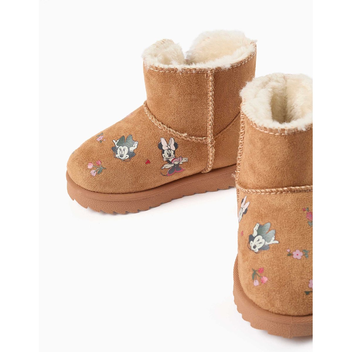 Bottines avec doublure en peluche douce synthétique et imprimés Minnie beige foncé, ZIPPY