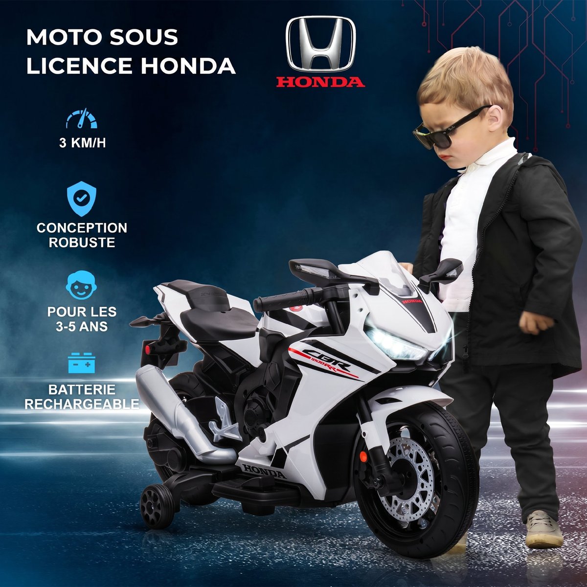 Moto électrique à conducteur assis PP Blanc blanc, HOMCOM