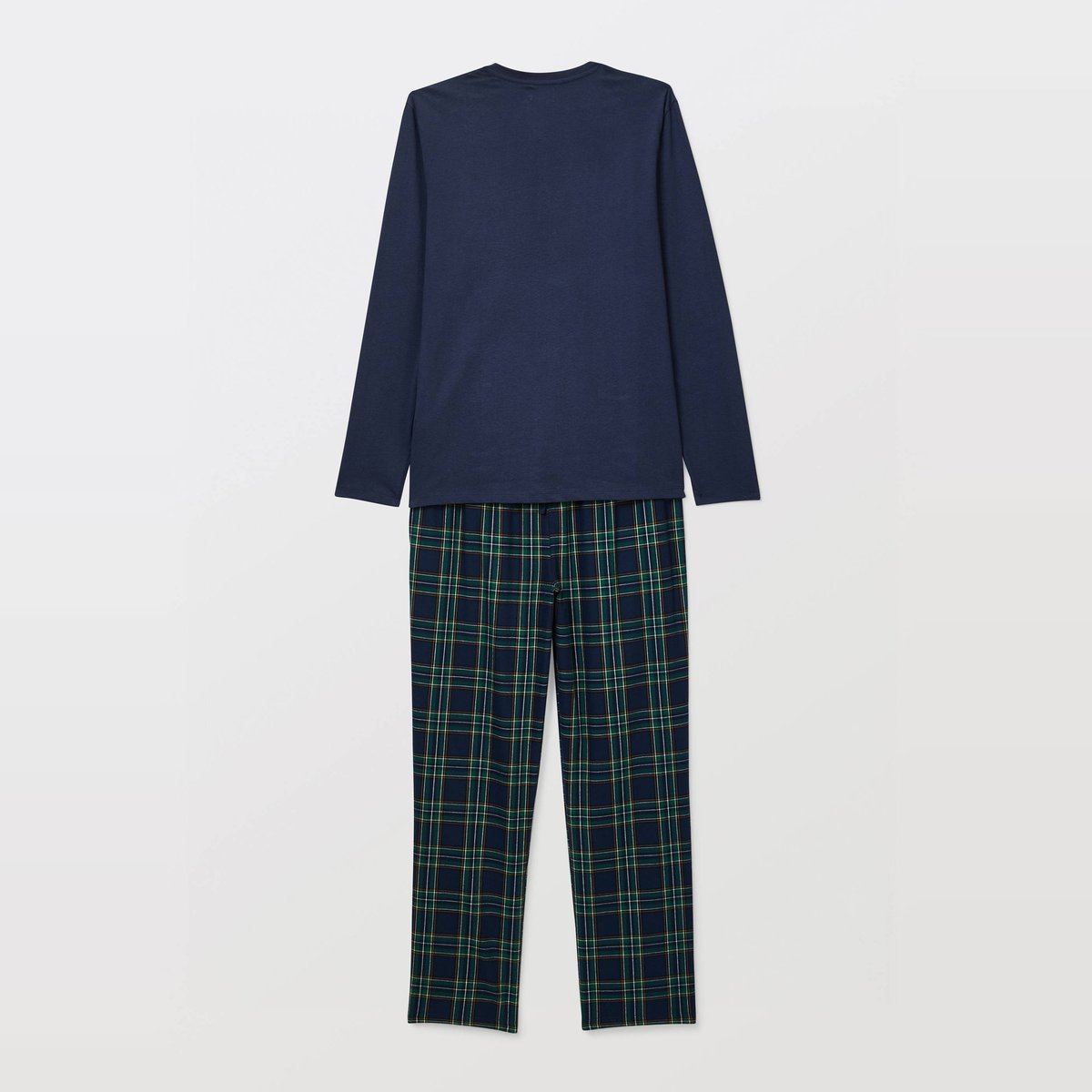 Pyjama manches longues en jersey et pantalon en flanelle en coton marine, MONOPRIX
