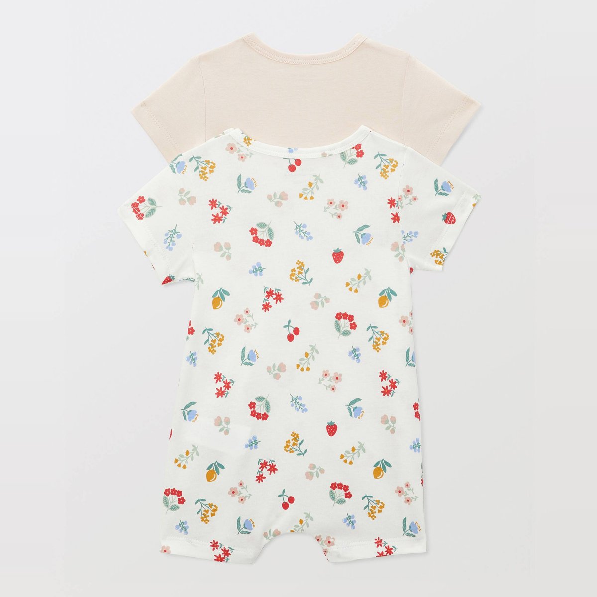 Lot de 2 combinaisons courtes imprimées en coton BIO GOTS rosee, BOUT'CHOU
