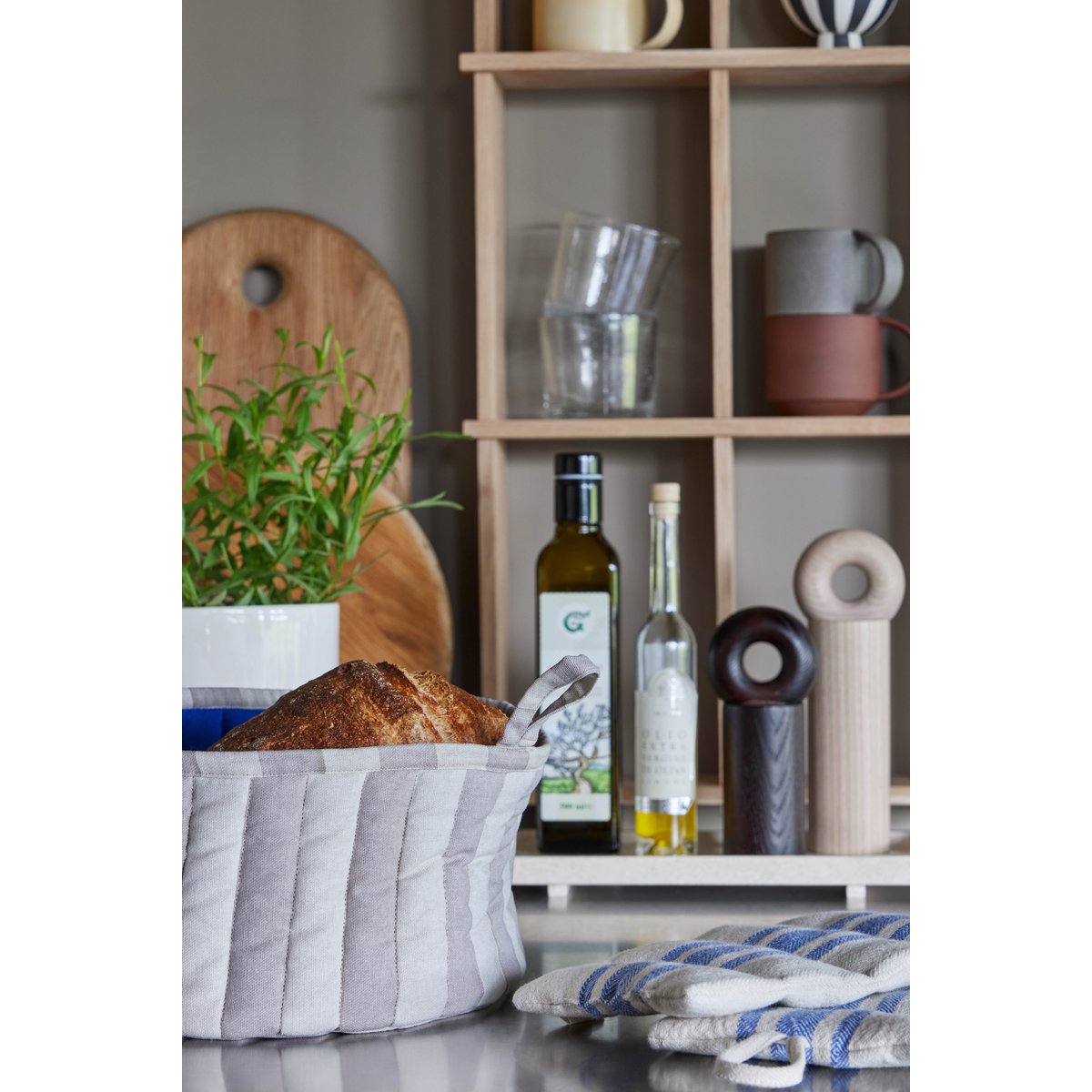Corbeille à pain en coton à rayures LIVING beige, OYOY LIVING DESIGN