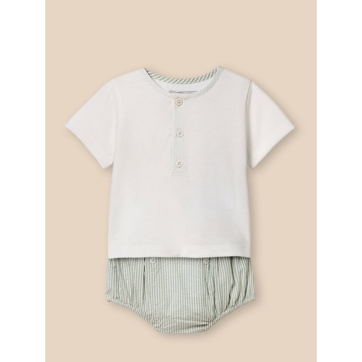 Ensemble T-shirt et bloomer en seersucker rayure amande, CYRILLUS