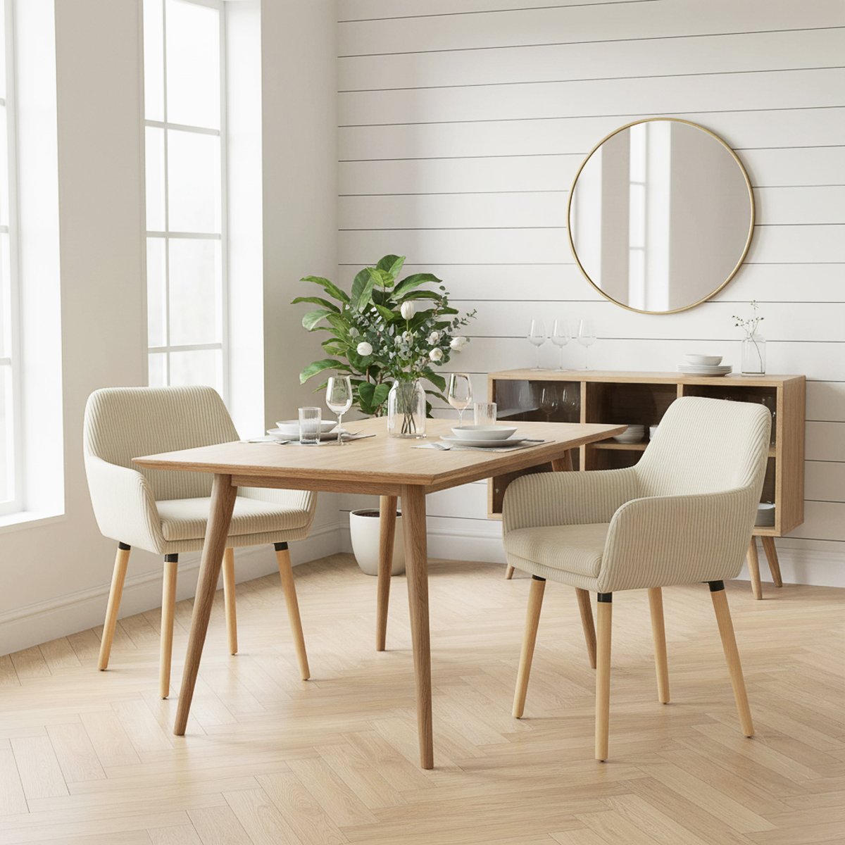 Lot de 2 chaises de salle à manger velours côtelé scandinave, ELIA beige, MEUBLES COSY