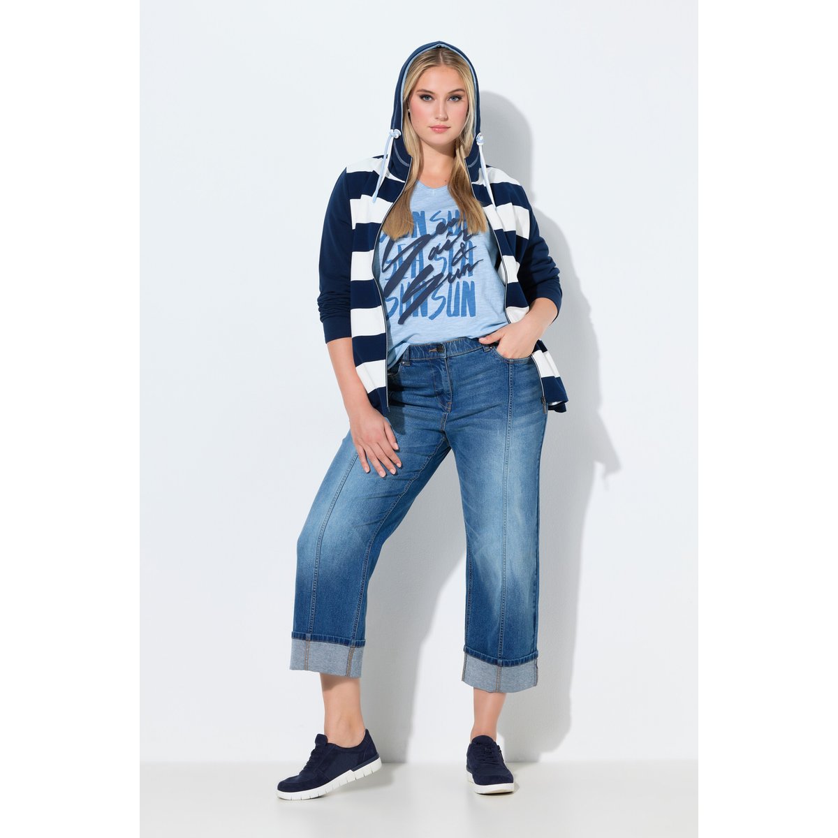 Jean Mary jambe droite et large, avec revers bleu jean, ULLA POPKEN