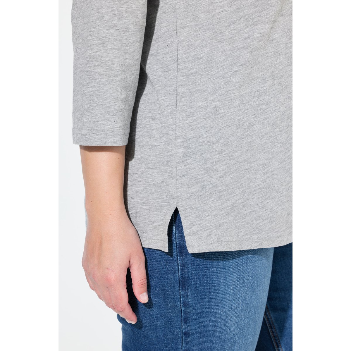 T-shirt oversize à col rond et manches 3/4 gris chiné, ULLA POPKEN