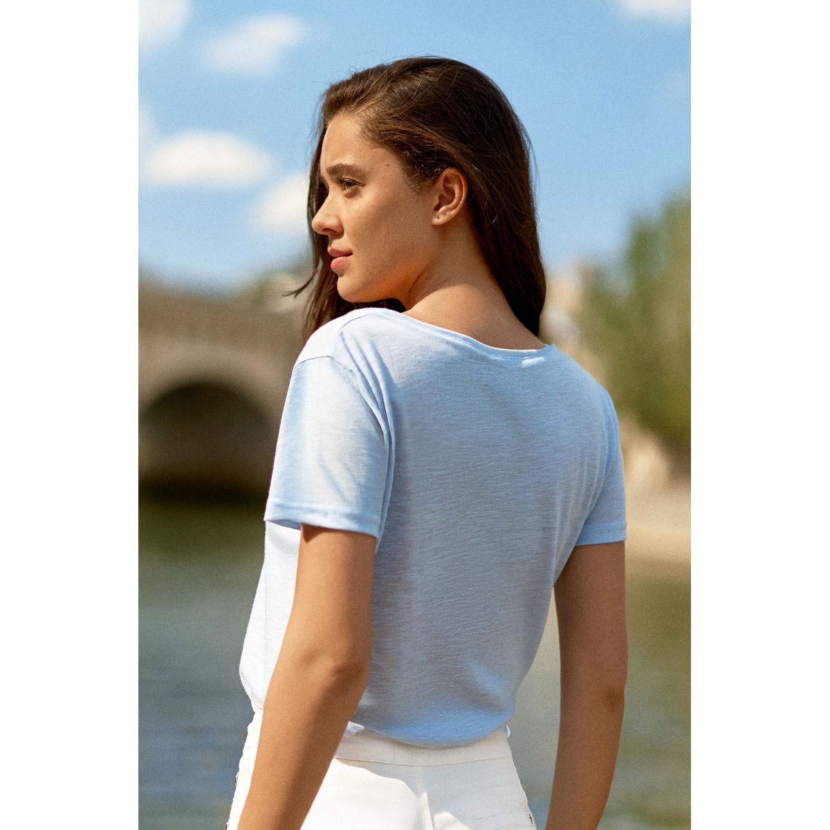 Tee shirt col v manches courtes ELVIE6 21-ciel, LA PETITE ETOILE