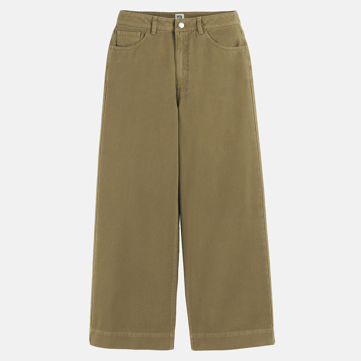 Pantalones anchos de algodón tobilleros y con cintura alta caqui, LA REDOUTE COLLECTIONS