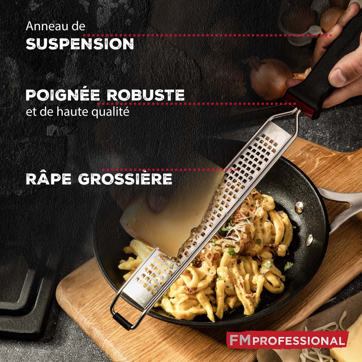 Duo Râpe à zeste longue à gros grain avec couvercle de protection inox|noir|transparent, FACKELMANN