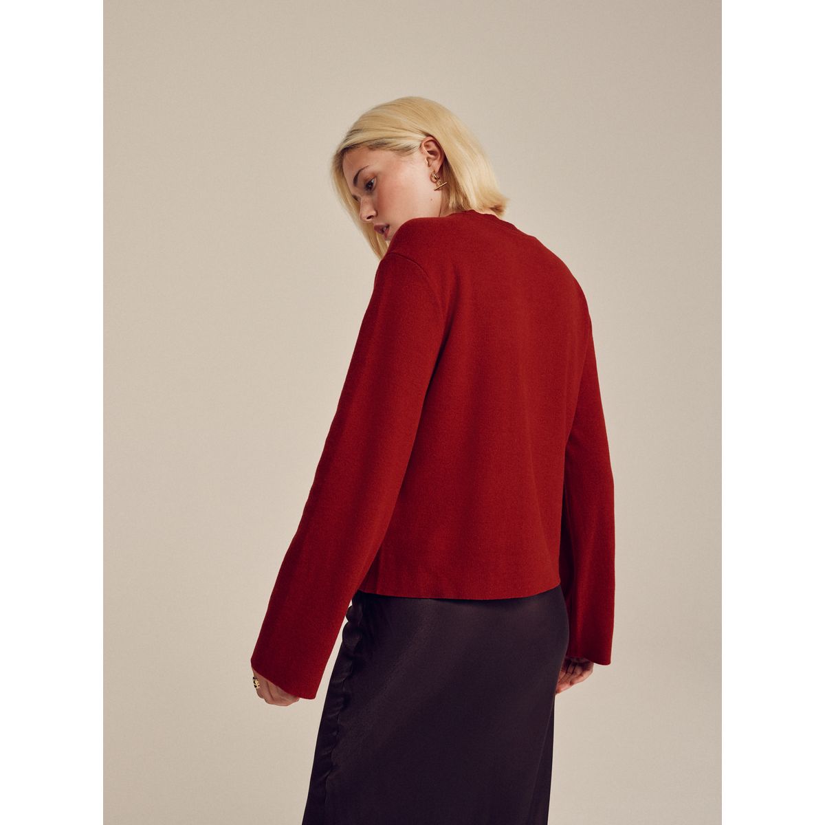 Pull ras du cou côtelé confortable et doux rouge cerise, NEXT