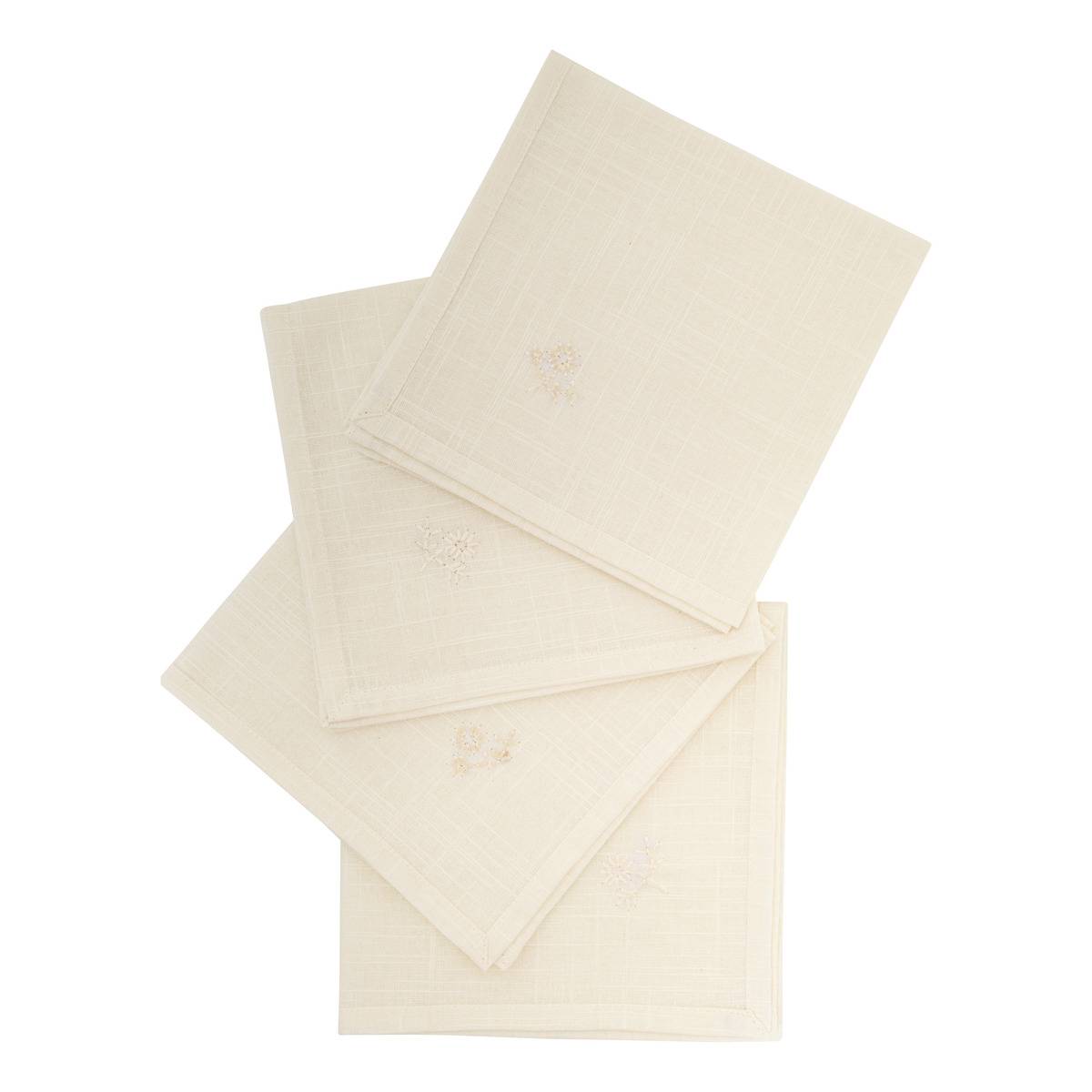 Lot de 4 serviettes de table en coton brodé JOY blanc, ATMOSPHERA