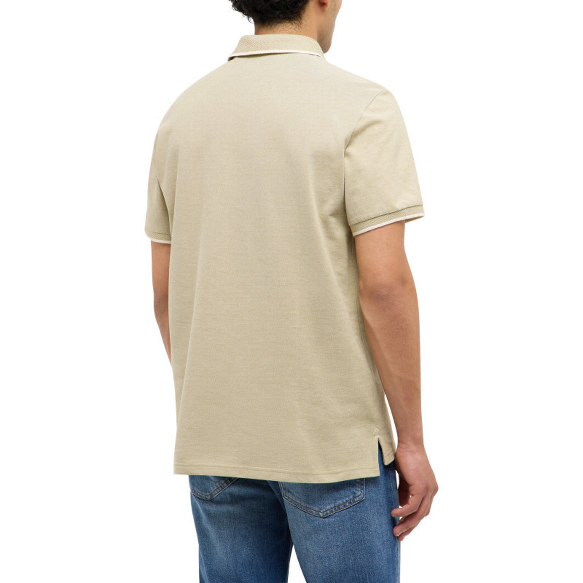 Polo en coton bleu uni pourvu d'un col boutonné et d'une coupe droite vert, MUSTANG