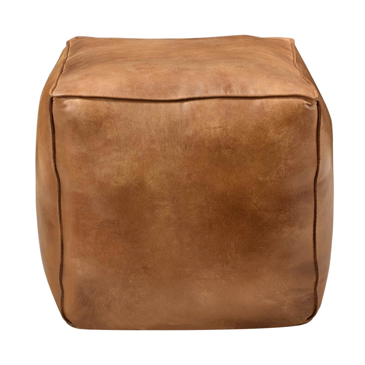 Pouf carré en cuir 40 cm - ARRAH marron vieilli, MAISON PAVANE