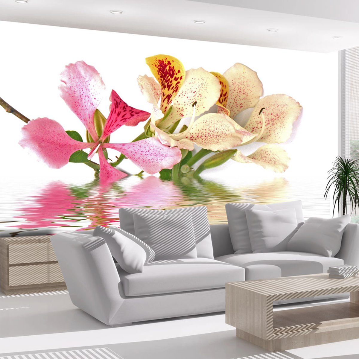 Papier peint intissé panoramique Fleurs Fleurs tropicales - arbre aux orchidées (bauhinia) rose, EDEN