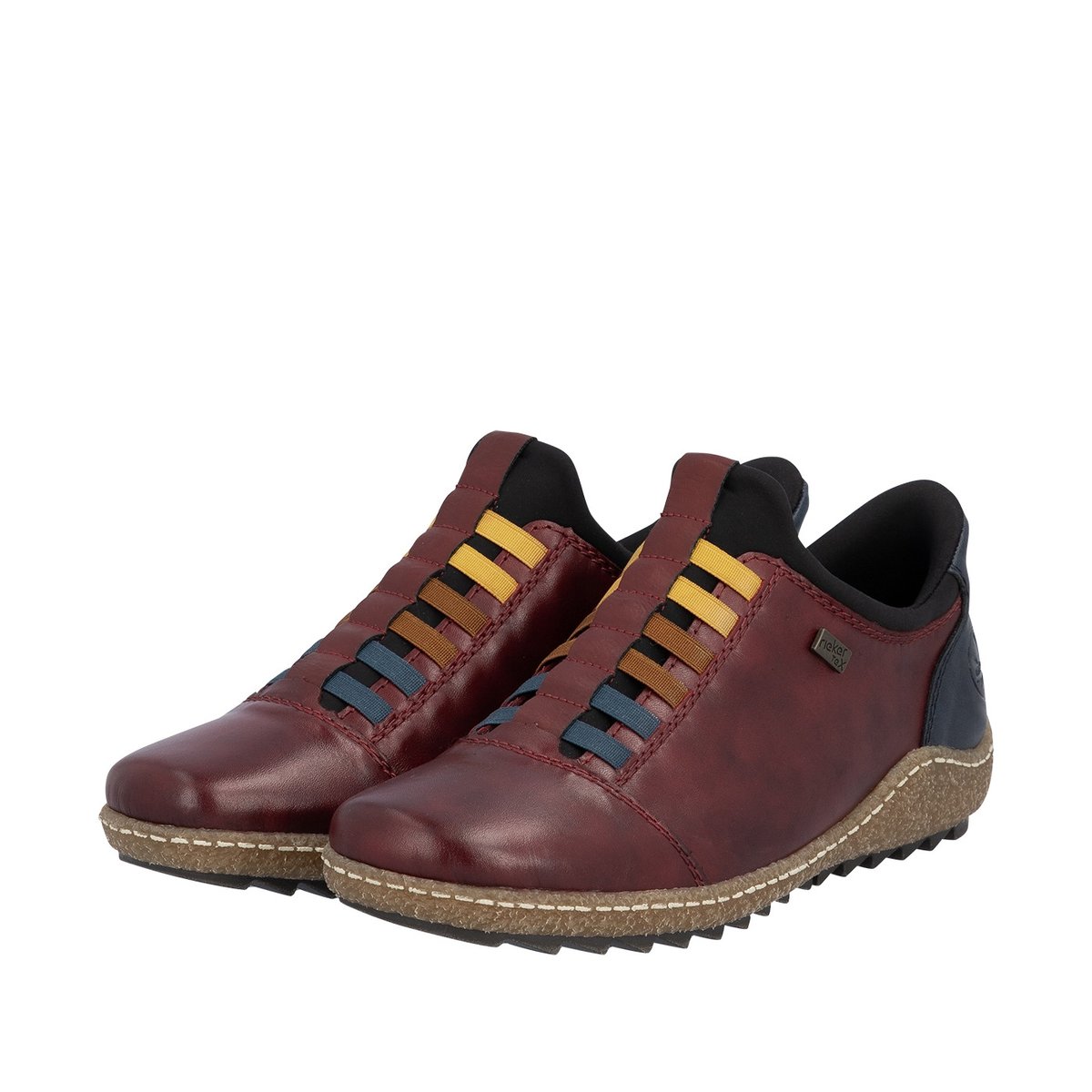 Sneakers en cuir bordeaux à talon plat pourvues d'une fermeture slip-on rouge foncé, RIEKER