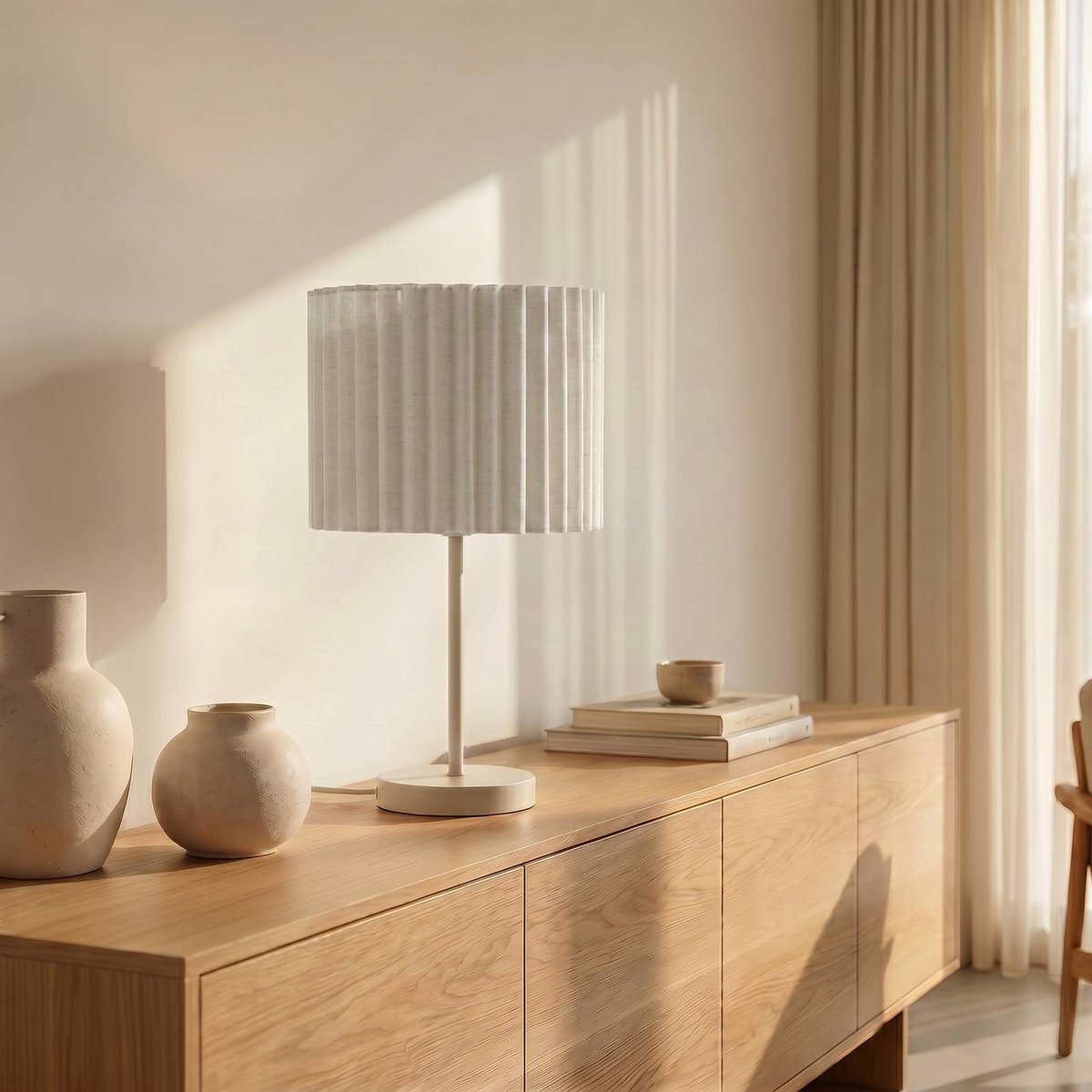 Lampe à poser en textile, Libbie crème, LINDBY