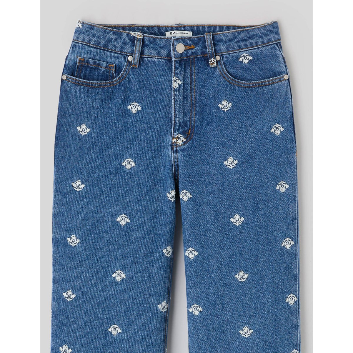 Jean straight brodé bleu moyen, BZB