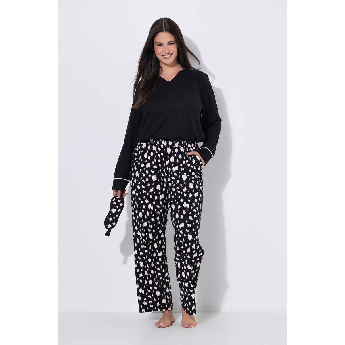 Pyjama et masque de sommeil, motif dalmatien noir, ULLA POPKEN