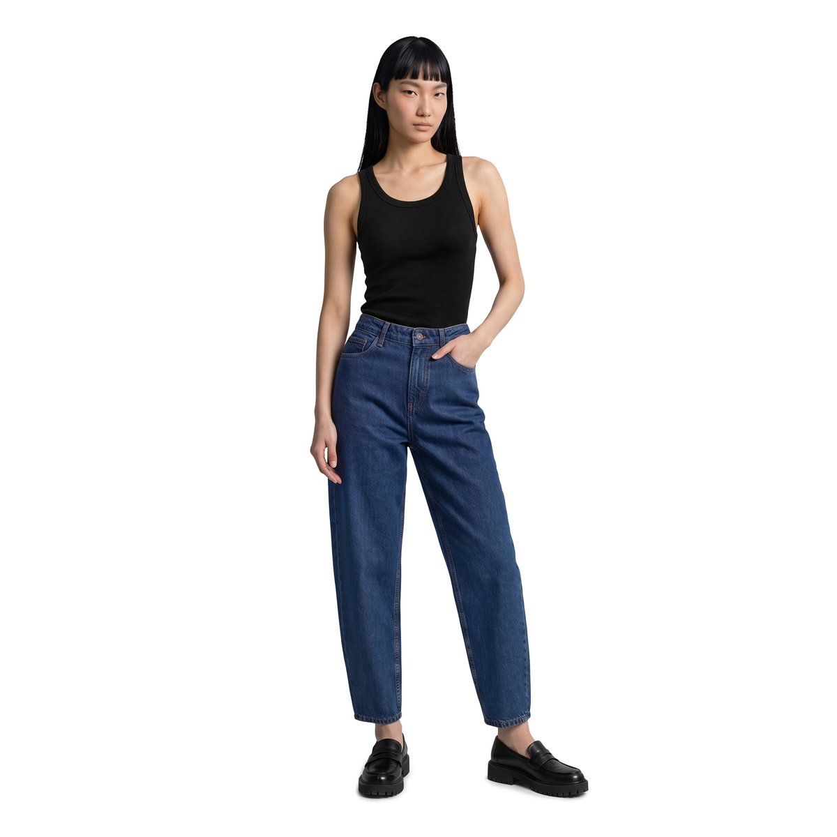 Jean modèle Stine, coupe barrel, longueur raccourcie en pur coton bleu, MARC O’POLO DENIM