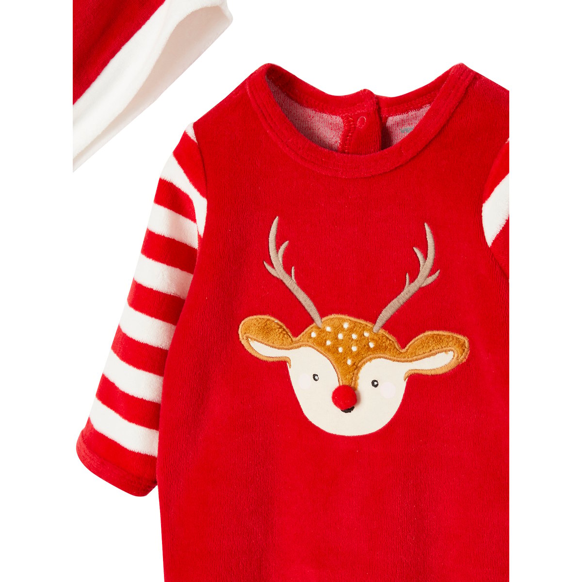 Coffret cadeau noël pyjama en velours et bonnet bébé rouge brique, VERTBAUDET