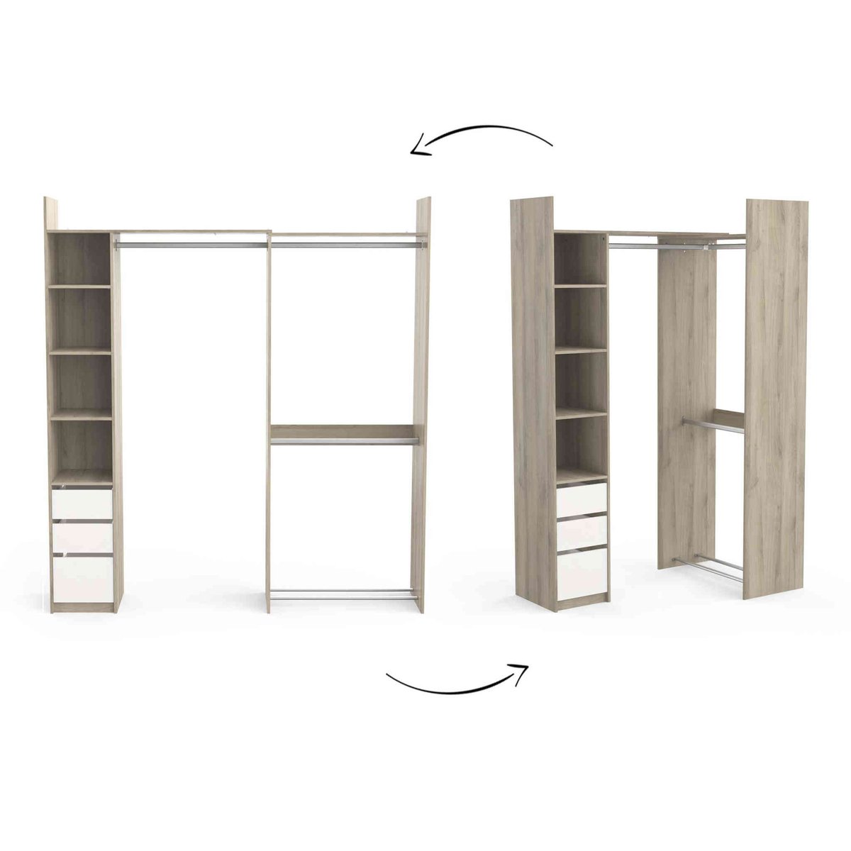 Dressing modulable avec étagères bois clair, TERRE DE NUIT