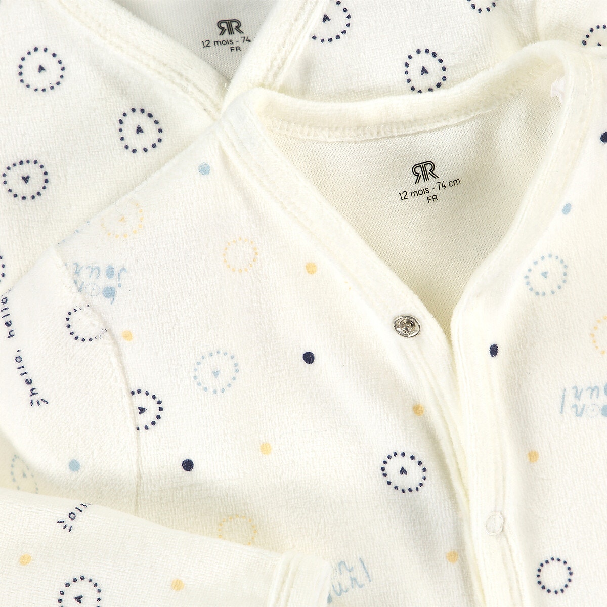 Lot de 4 pyjamas 1 pièce en velours ecru + gris + bleu, LA REDOUTE COLLECTIONS