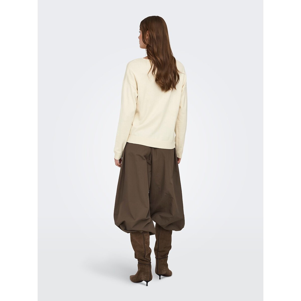 Sun long sleeve v-neck jumper ecru , ONLY