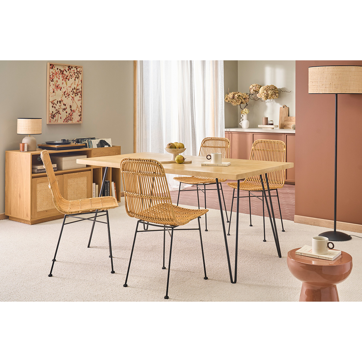 Table à manger en bois manguier massif L160 cm VIBES naturel, MILIBOO