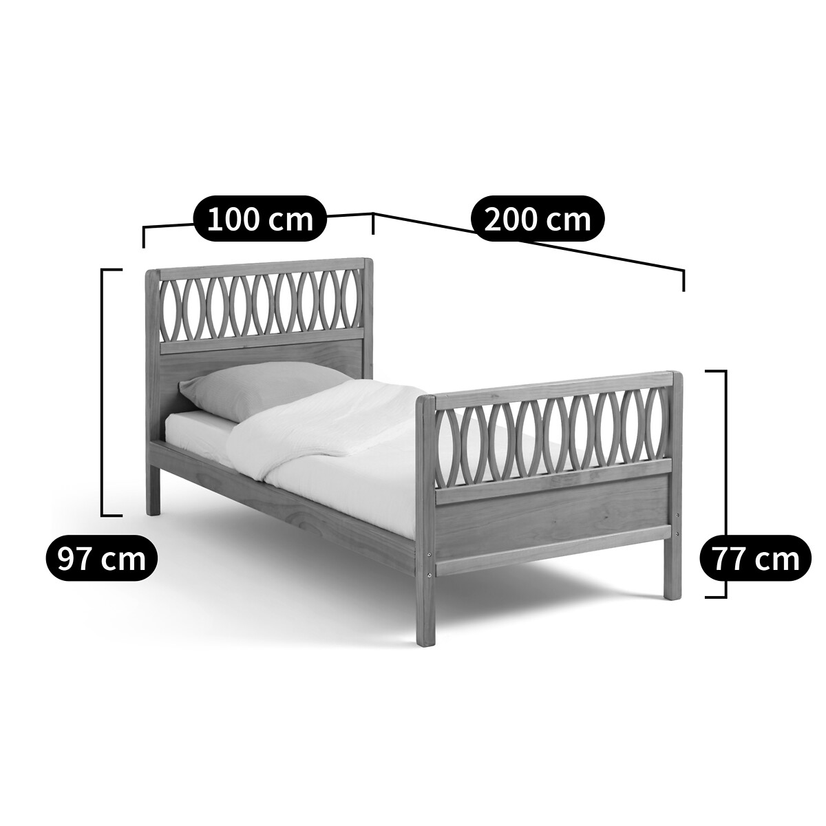 Vintage bed met lattenbodem, massief grenen, Malaya hout, LA REDOUTE INTERIEURS