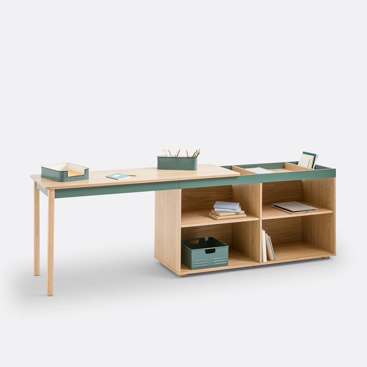 Lina Reversible Corner Desk with Storage green/wood, LA REDOUTE INTERIEURS
