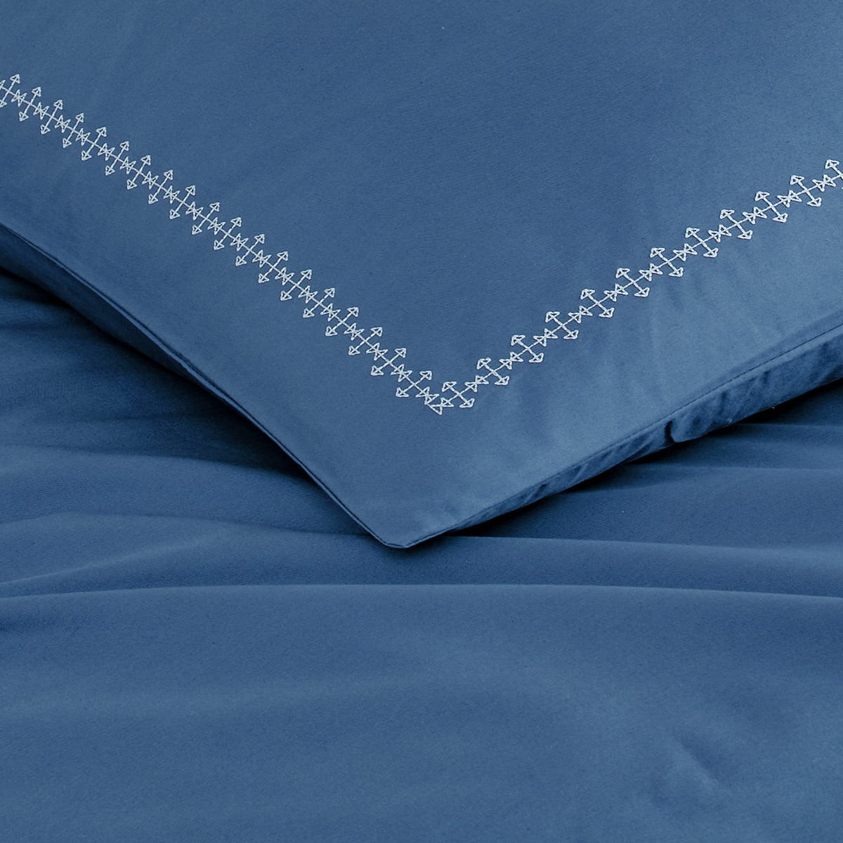 Parure housse de couette percale de coton avec 2 taies 50x70 cm ARROW indigo/blanc, SENSEI MAISON