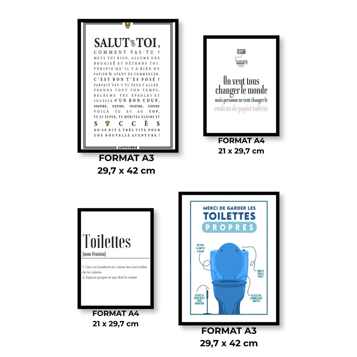 Pack d'affiches encadrées – WC blanc, L'AFFICHERIE