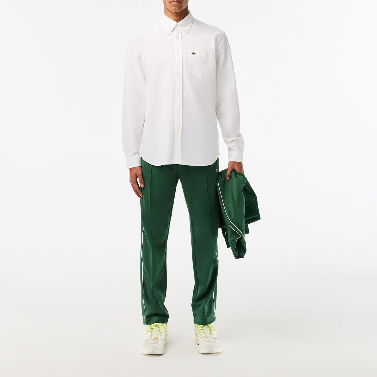 Embroidered Logo Oxford Shirt in Cotton with Long Sleeves white, LACOSTE