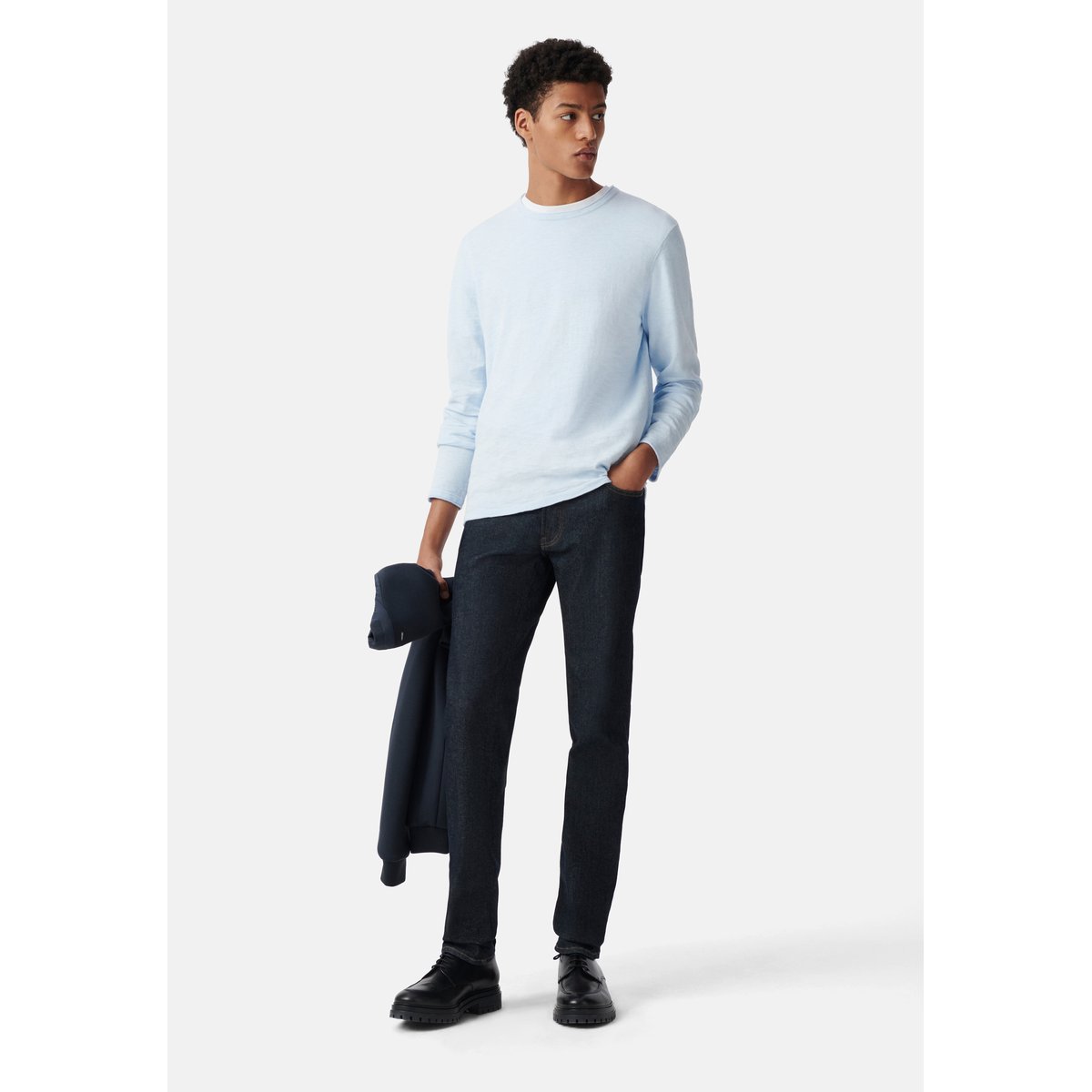 Pull tricot flammé bords roulottés bleu ciel, IKKS