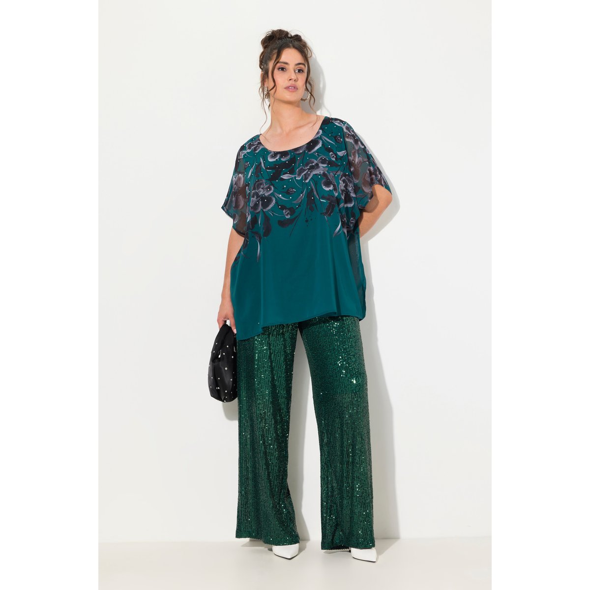 Pantalon à sequins. Taille élastique vert foncé, ULLA POPKEN
