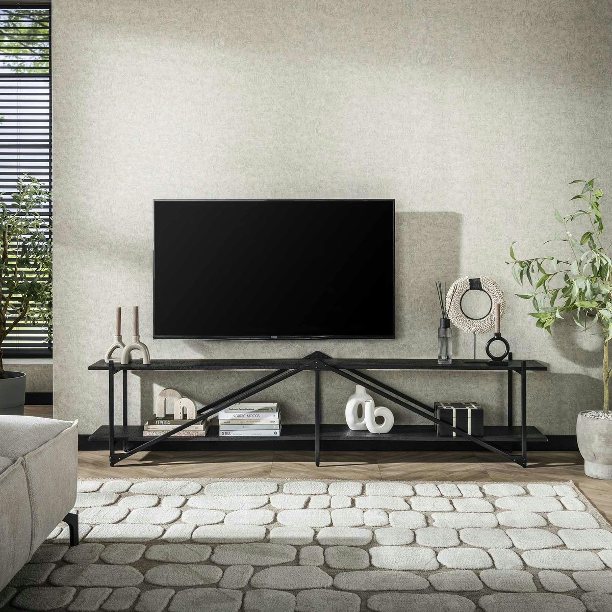Banc tv moderne 2 niveaux 220 cm RALF anthracite, PIER IMPORT