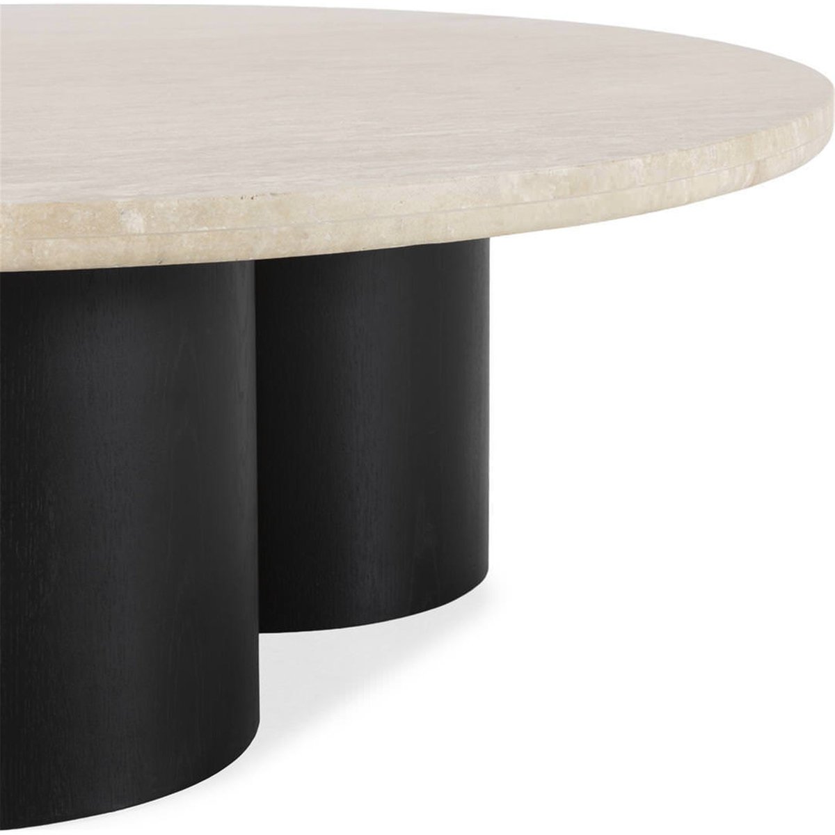 Table basse ronde en travertin et chêne noir et crème, RECOLLECTION