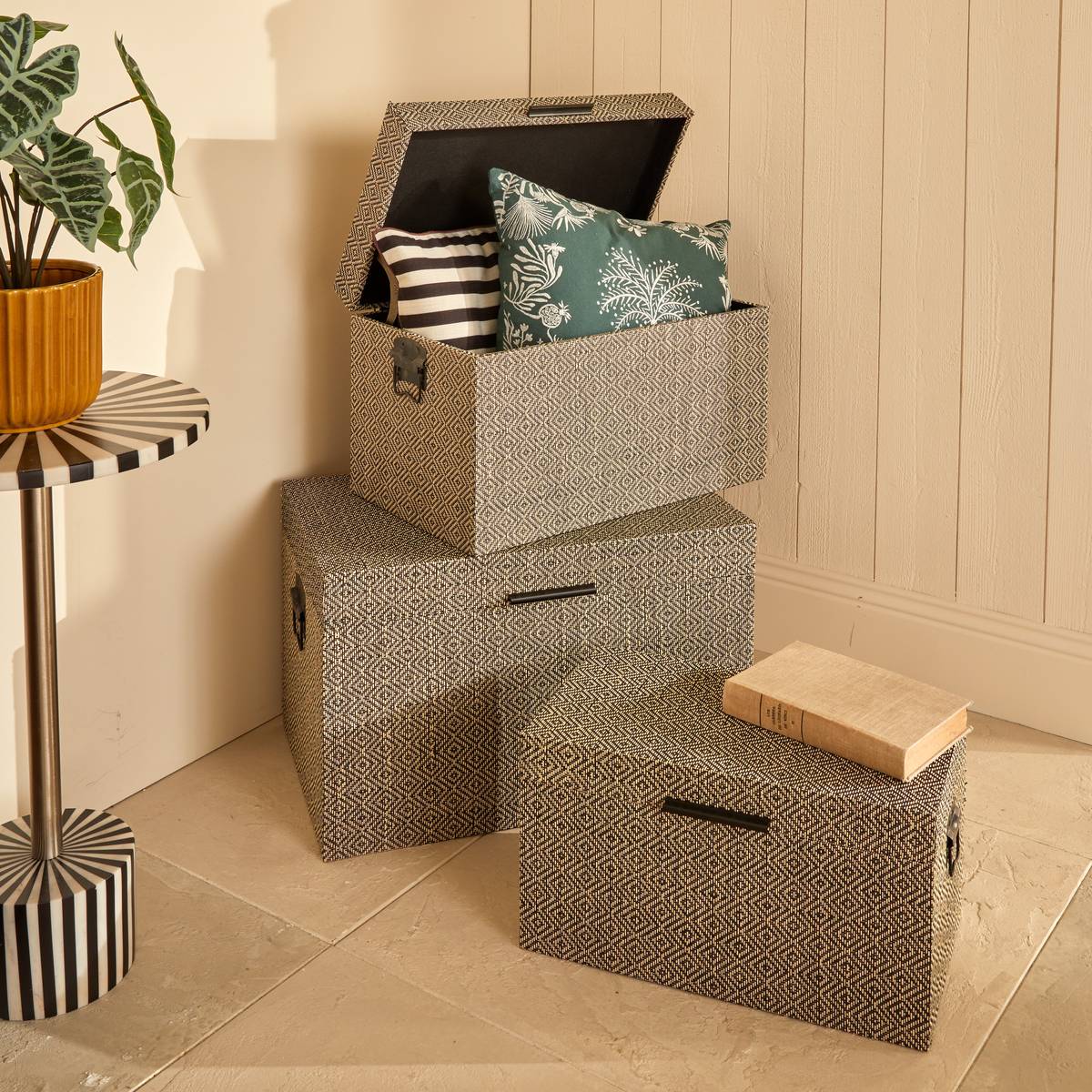 Lot de 3 malles de rangement gigognes RESO gris, ATMOSPHERA
