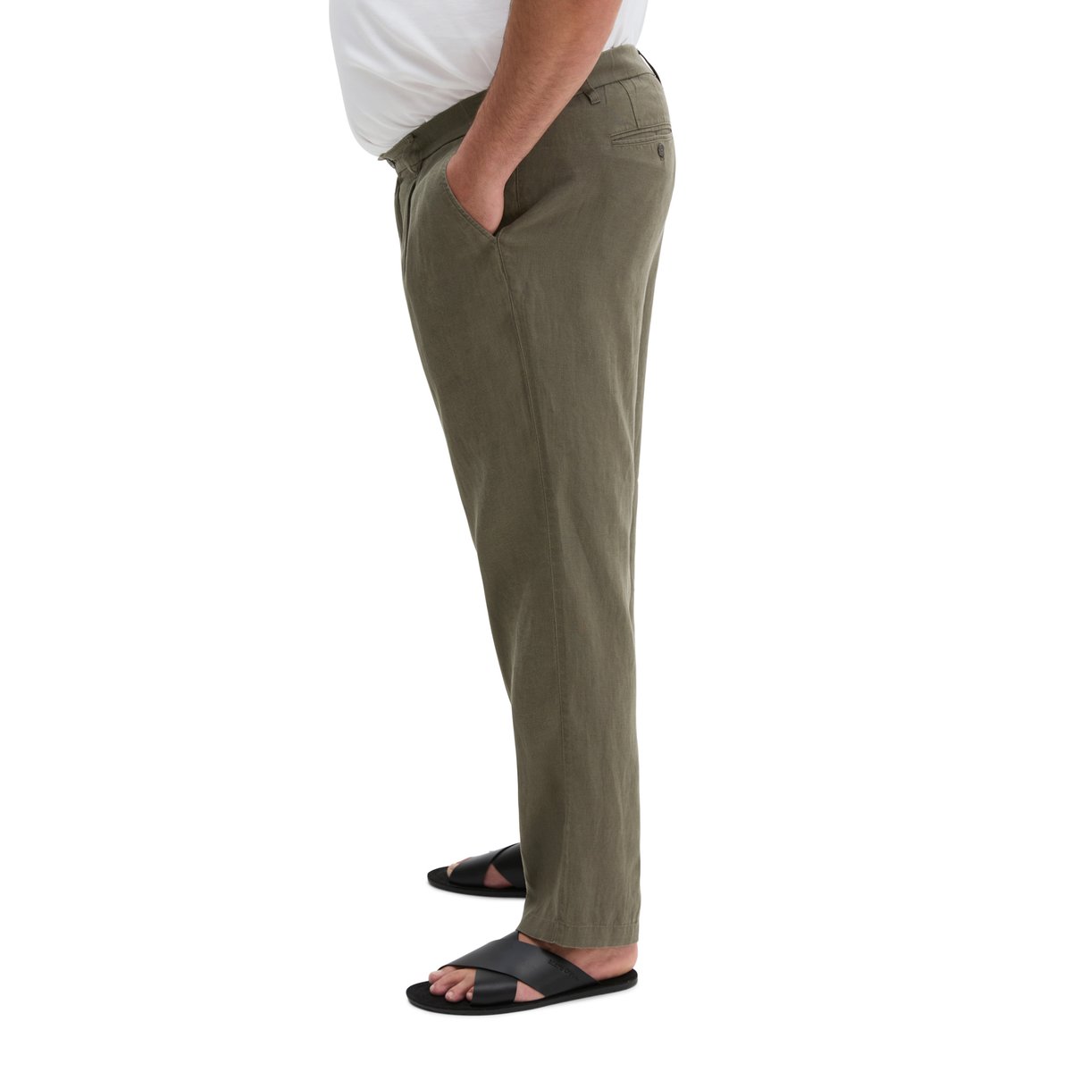 Pantalon en lin modèle Osby Jogger pleats avec ceinture élastique khaki, MARC O'POLO