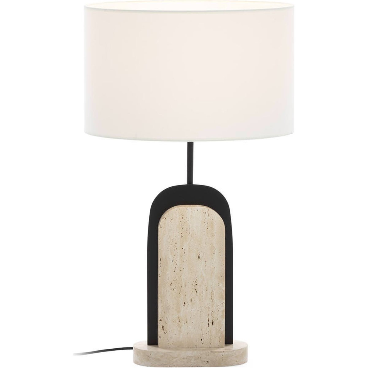Lampe à poser en marbre travertin et métal naturel et noir mat, RECOLLECTION